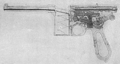 Mauser C96 automatic pistol left side phantom open empty